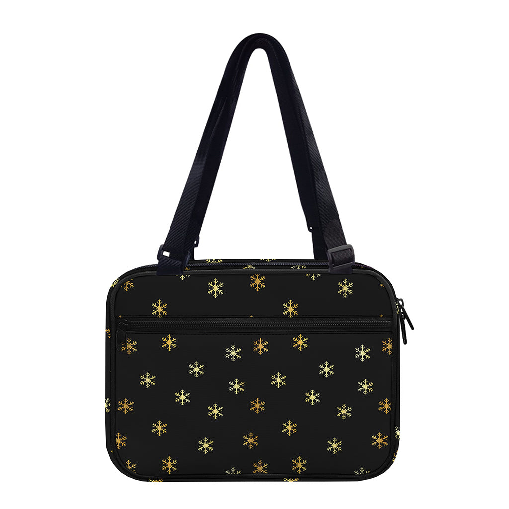 Black And Gold Snowflake Pattern Print Double Strap Bible Bag