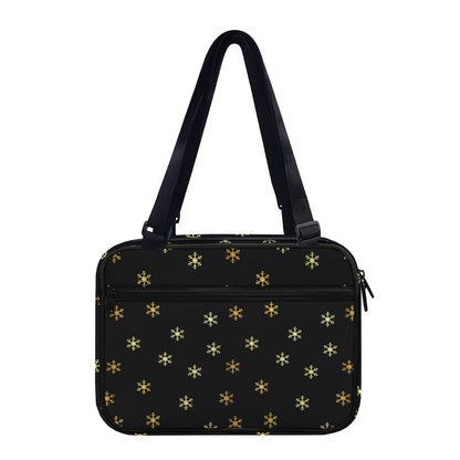 Black And Gold Snowflake Pattern Print Double Strap Bible Bag