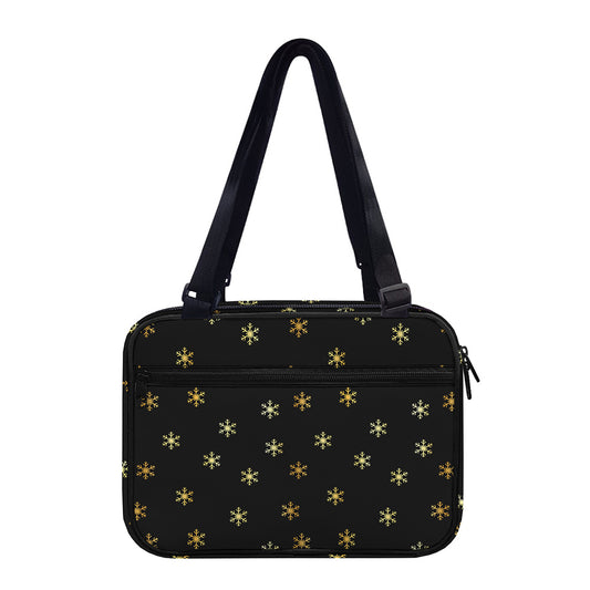Black And Gold Snowflake Pattern Print Double Strap Bible Bag