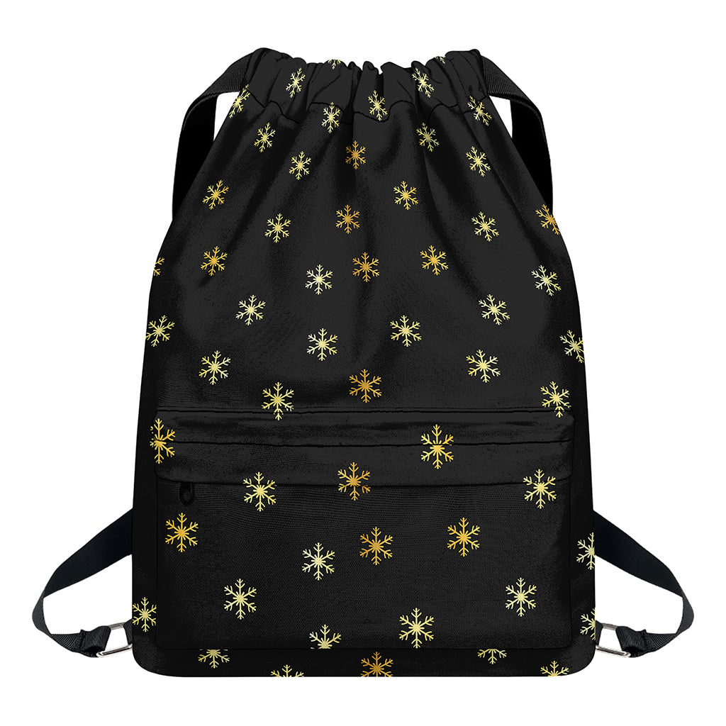 Black And Gold Snowflake Pattern Print Drawstring Backpack
