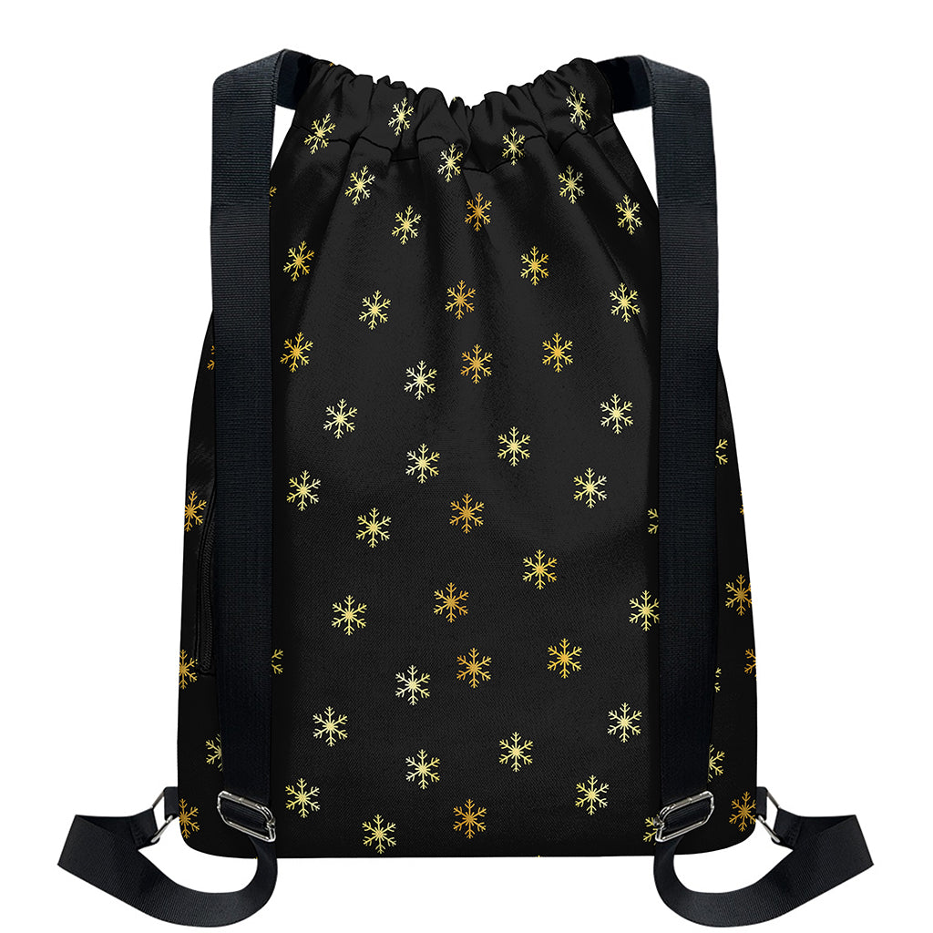 Black And Gold Snowflake Pattern Print Drawstring Backpack