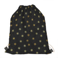 Black And Gold Snowflake Pattern Print Drawstring Bag