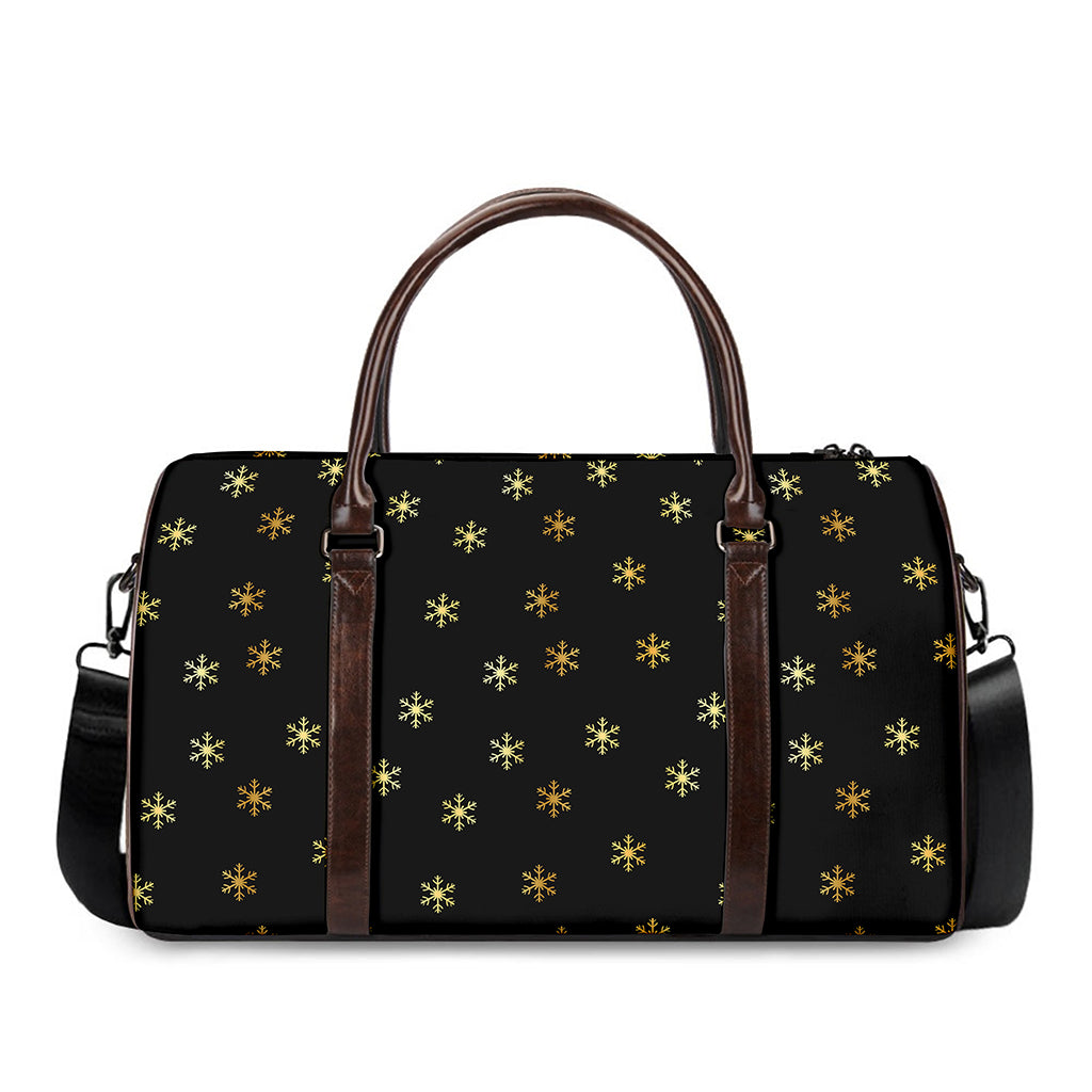 Black And Gold Snowflake Pattern Print Duffle Bag
