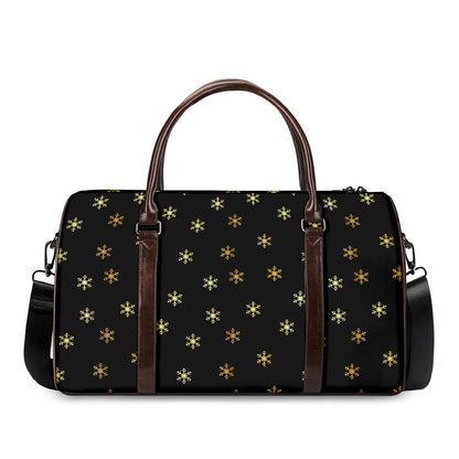 Black And Gold Snowflake Pattern Print Duffle Bag