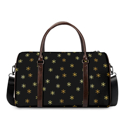 Black And Gold Snowflake Pattern Print Duffle Bag