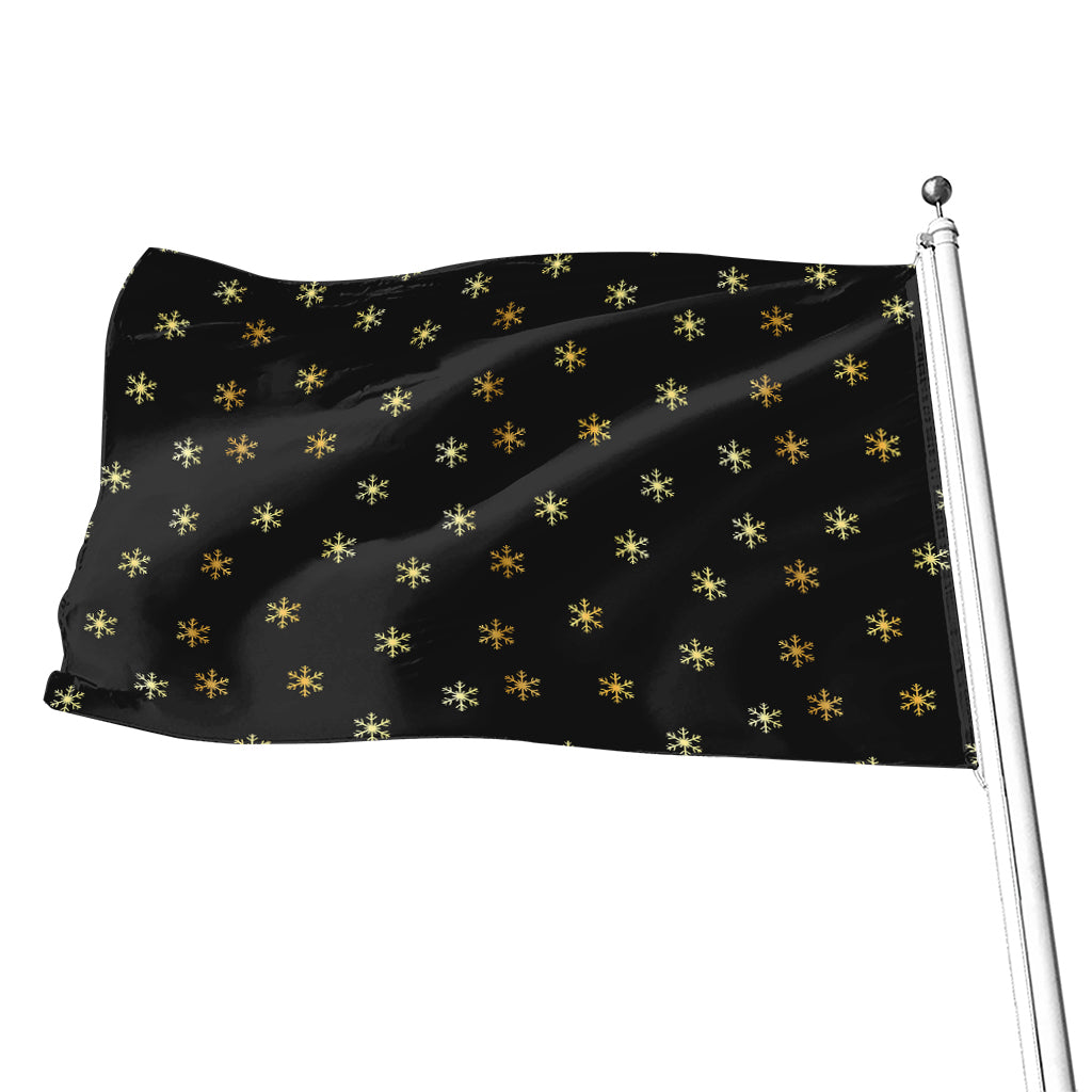 Black And Gold Snowflake Pattern Print Flag