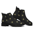 Black And Gold Snowflake Pattern Print Flat Ankle Boots