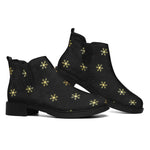 Black And Gold Snowflake Pattern Print Flat Ankle Boots