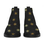 Black And Gold Snowflake Pattern Print Flat Ankle Boots