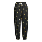 Black And Gold Snowflake Pattern Print Fleece Lined Knit Pants