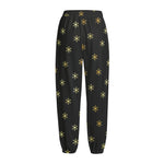 Black And Gold Snowflake Pattern Print Fleece Lined Knit Pants