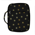 Black And Gold Snowflake Pattern Print Front Pocket Bible Bag