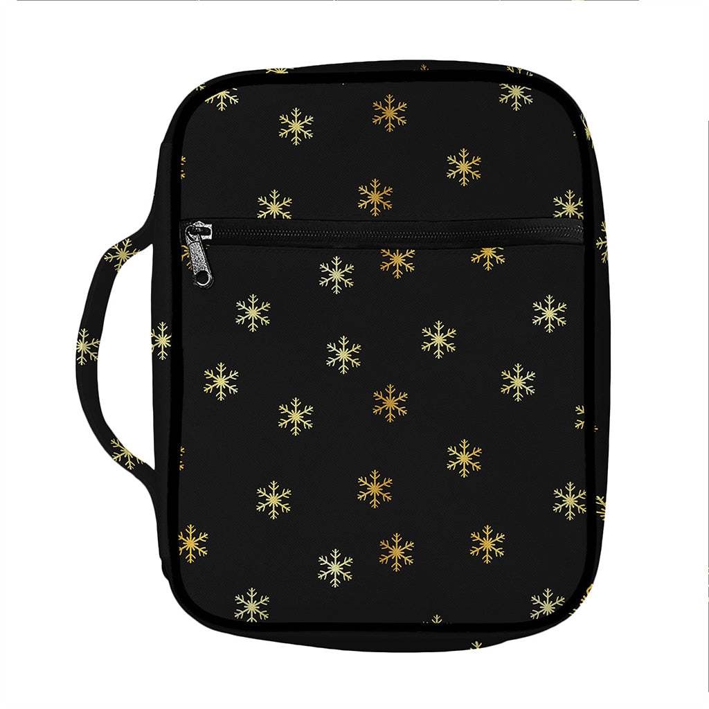 Black And Gold Snowflake Pattern Print Front Pocket Bible Bag