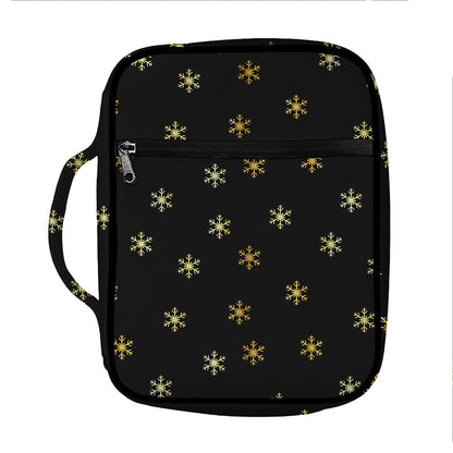Black And Gold Snowflake Pattern Print Front Pocket Bible Bag