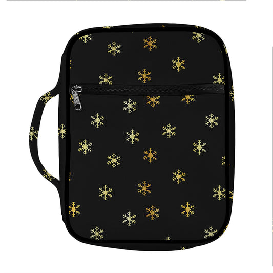 Black And Gold Snowflake Pattern Print Front Pocket Bible Bag