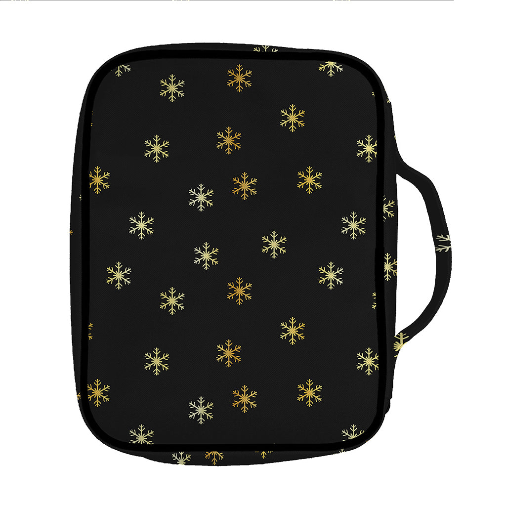 Black And Gold Snowflake Pattern Print Front Pocket Bible Bag