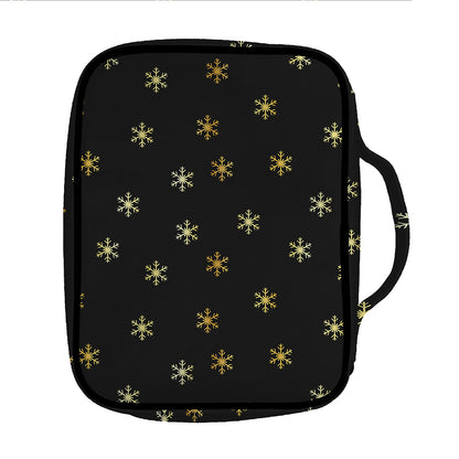 Black And Gold Snowflake Pattern Print Front Pocket Bible Bag