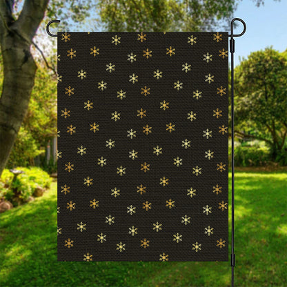 Black And Gold Snowflake Pattern Print Garden Flag