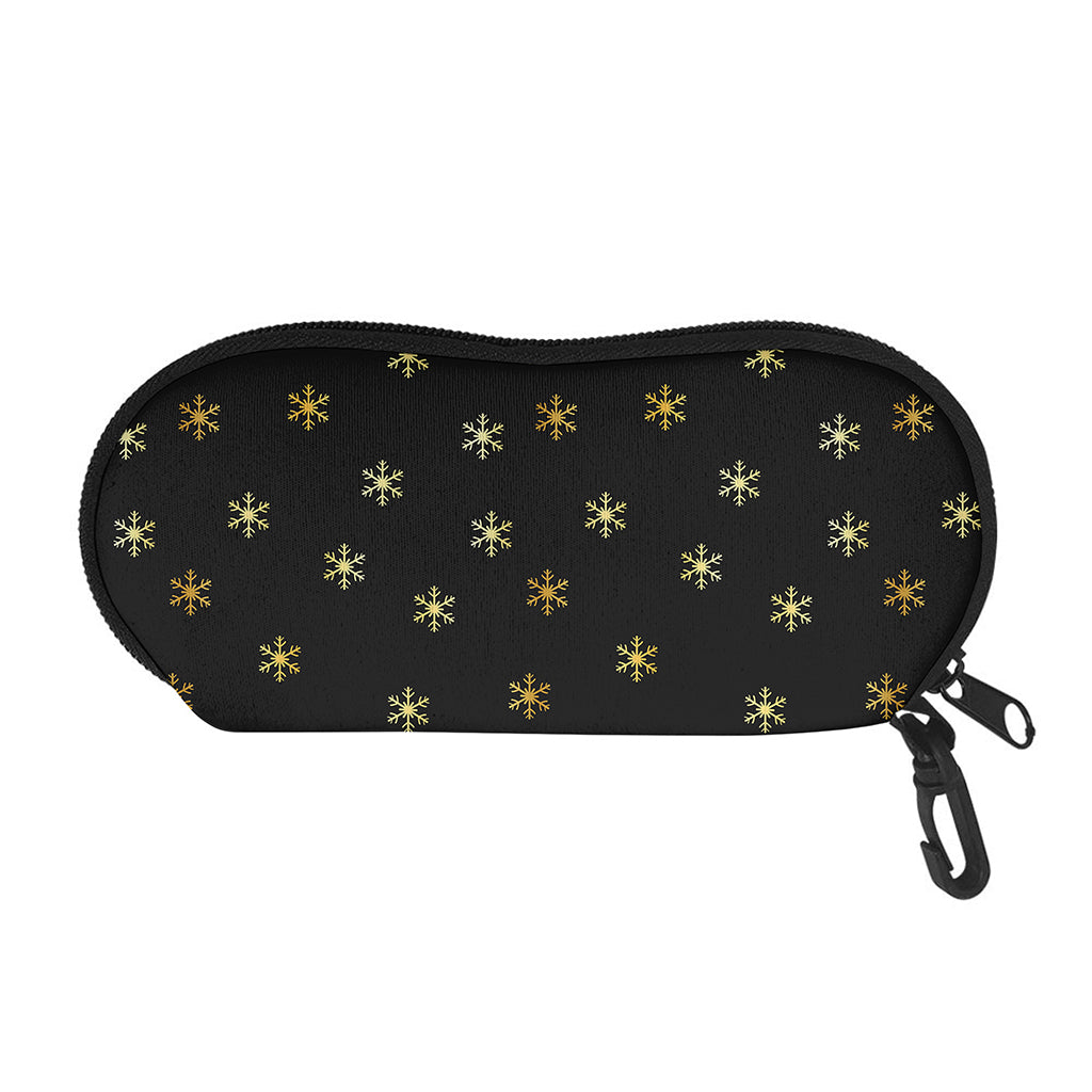 Black And Gold Snowflake Pattern Print Glasses Case