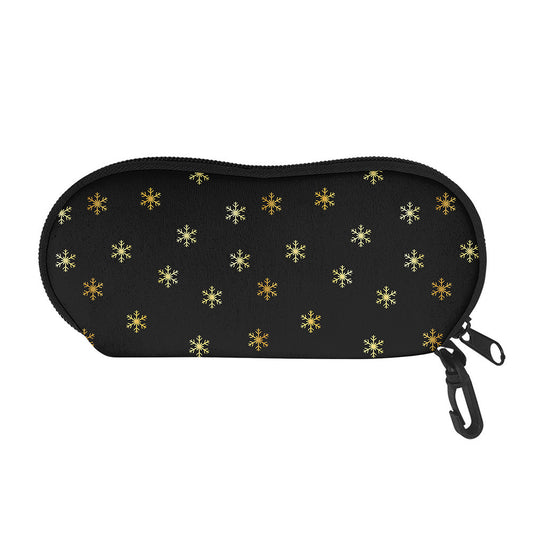 Black And Gold Snowflake Pattern Print Glasses Case