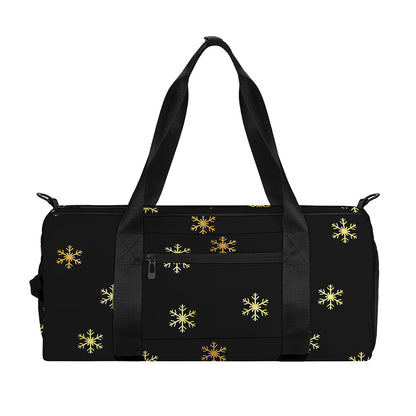 Black And Gold Snowflake Pattern Print Gym Bag