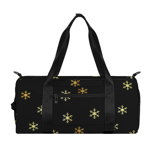 Black And Gold Snowflake Pattern Print Gym Bag
