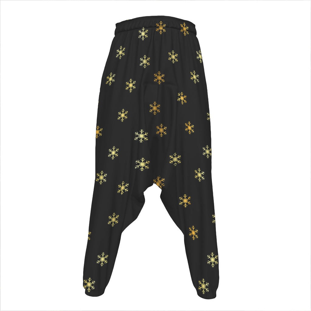 Black And Gold Snowflake Pattern Print Hammer Pants