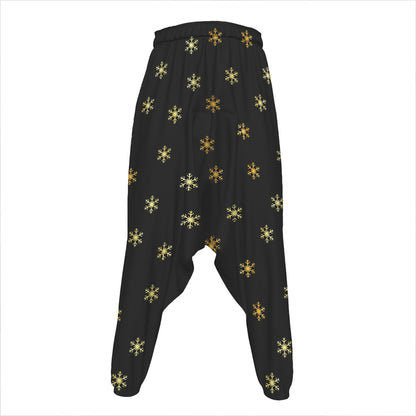 Black And Gold Snowflake Pattern Print Hammer Pants