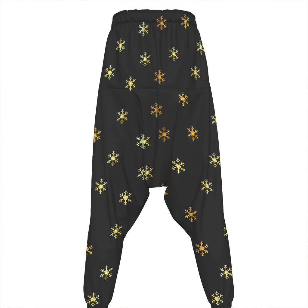 Black And Gold Snowflake Pattern Print Hammer Pants