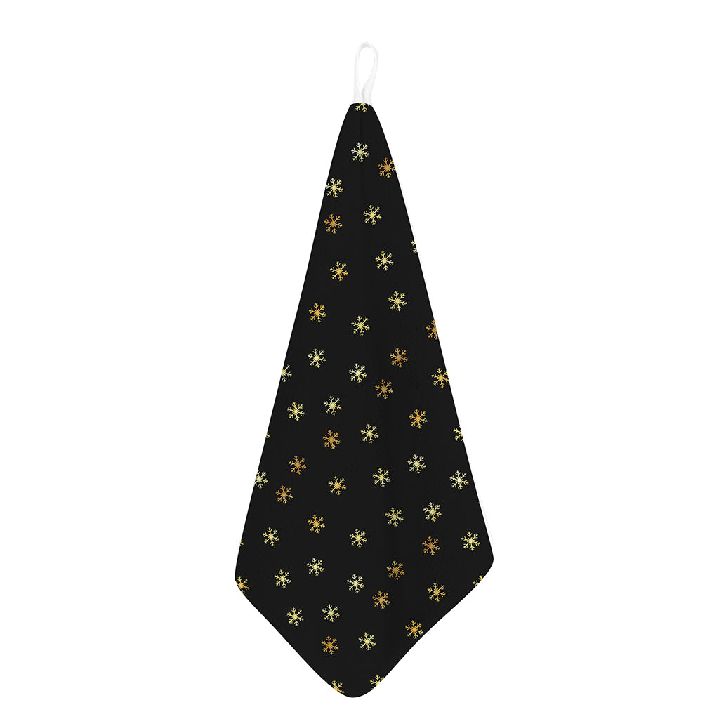 Black And Gold Snowflake Pattern Print Hand Towel