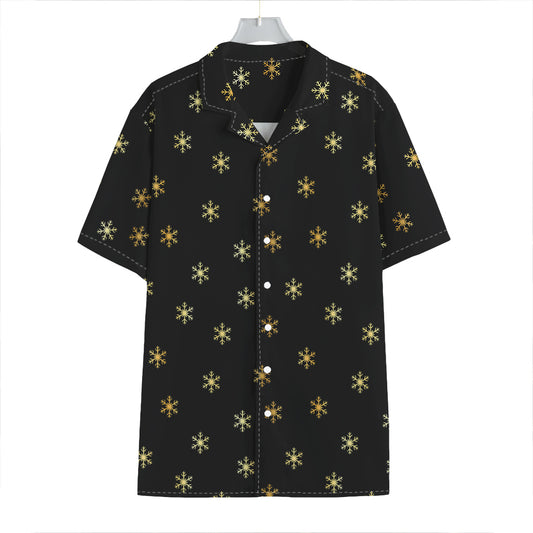 Black And Gold Snowflake Pattern Print Hawaiian Shirt