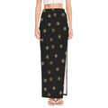 Black And Gold Snowflake Pattern Print High Slit Maxi Skirt