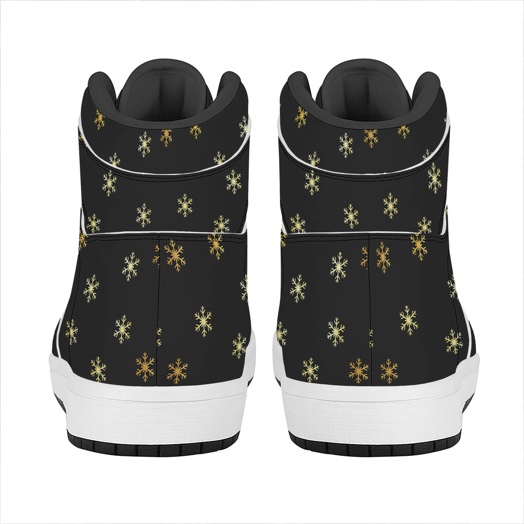 Black And Gold Snowflake Pattern Print High Top Leather Sneakers