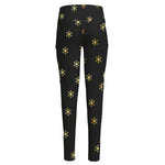 Black And Gold Snowflake Pattern Print High-Waisted Pocket Leggings