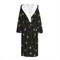 Black And Gold Snowflake Pattern Print Hooded Bathrobe
