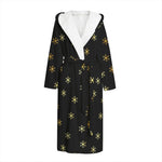 Black And Gold Snowflake Pattern Print Hooded Bathrobe