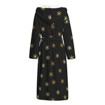 Black And Gold Snowflake Pattern Print Hooded Bathrobe