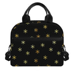 Black And Gold Snowflake Pattern Print Insulated Lunch Bag