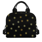 Black And Gold Snowflake Pattern Print Insulated Lunch Bag