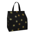 Black And Gold Snowflake Pattern Print Insulated Lunch Tote