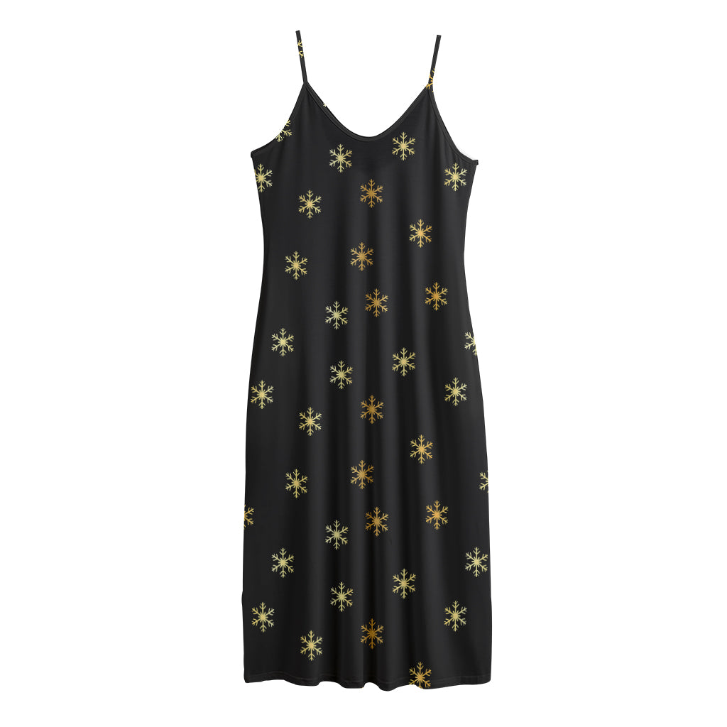Black And Gold Snowflake Pattern Print Jersey Midi Cami Dress