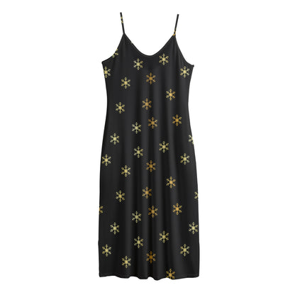 Black And Gold Snowflake Pattern Print Jersey Midi Cami Dress