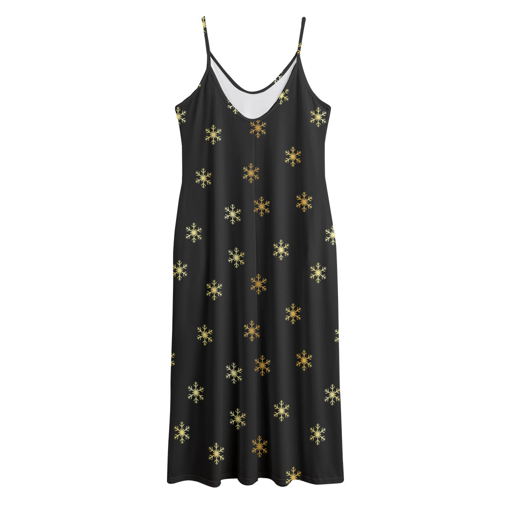 Black And Gold Snowflake Pattern Print Jersey Midi Cami Dress