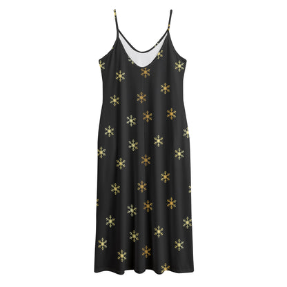 Black And Gold Snowflake Pattern Print Jersey Midi Cami Dress