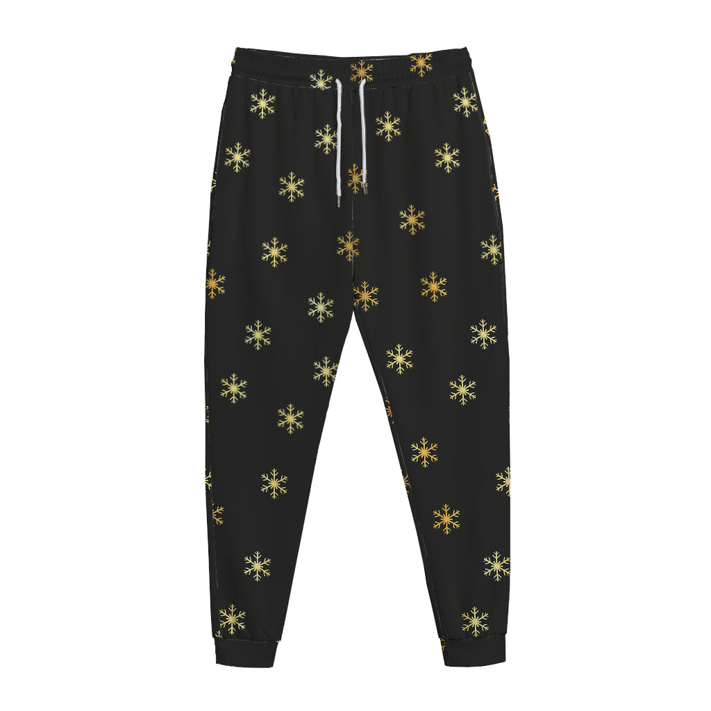 Black And Gold Snowflake Pattern Print Jogger Pants