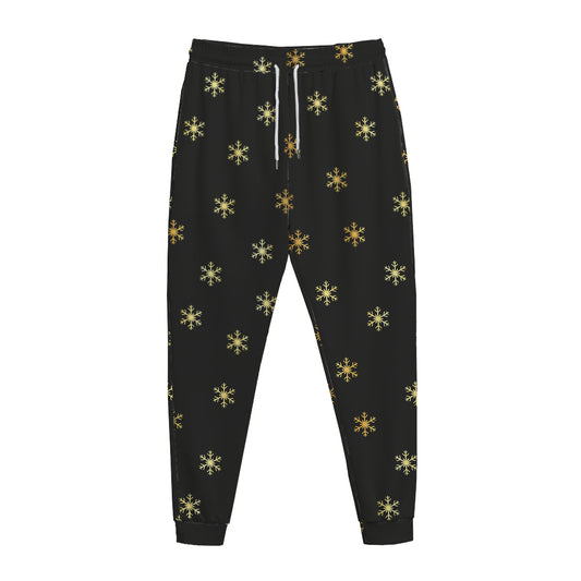 Black And Gold Snowflake Pattern Print Jogger Pants