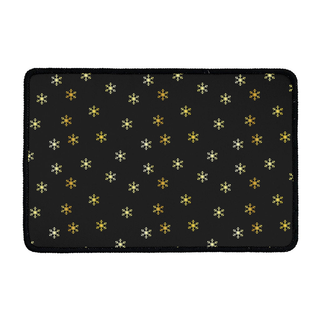 Black And Gold Snowflake Pattern Print Kitchen Mat