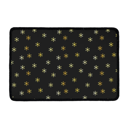 Black And Gold Snowflake Pattern Print Kitchen Mat