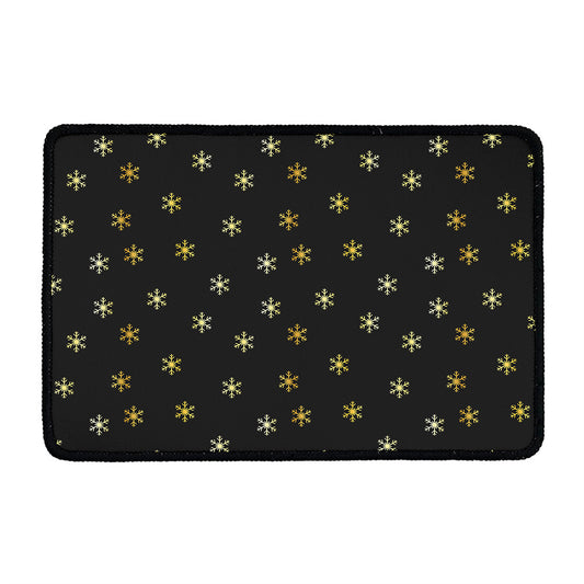 Black And Gold Snowflake Pattern Print Kitchen Mat