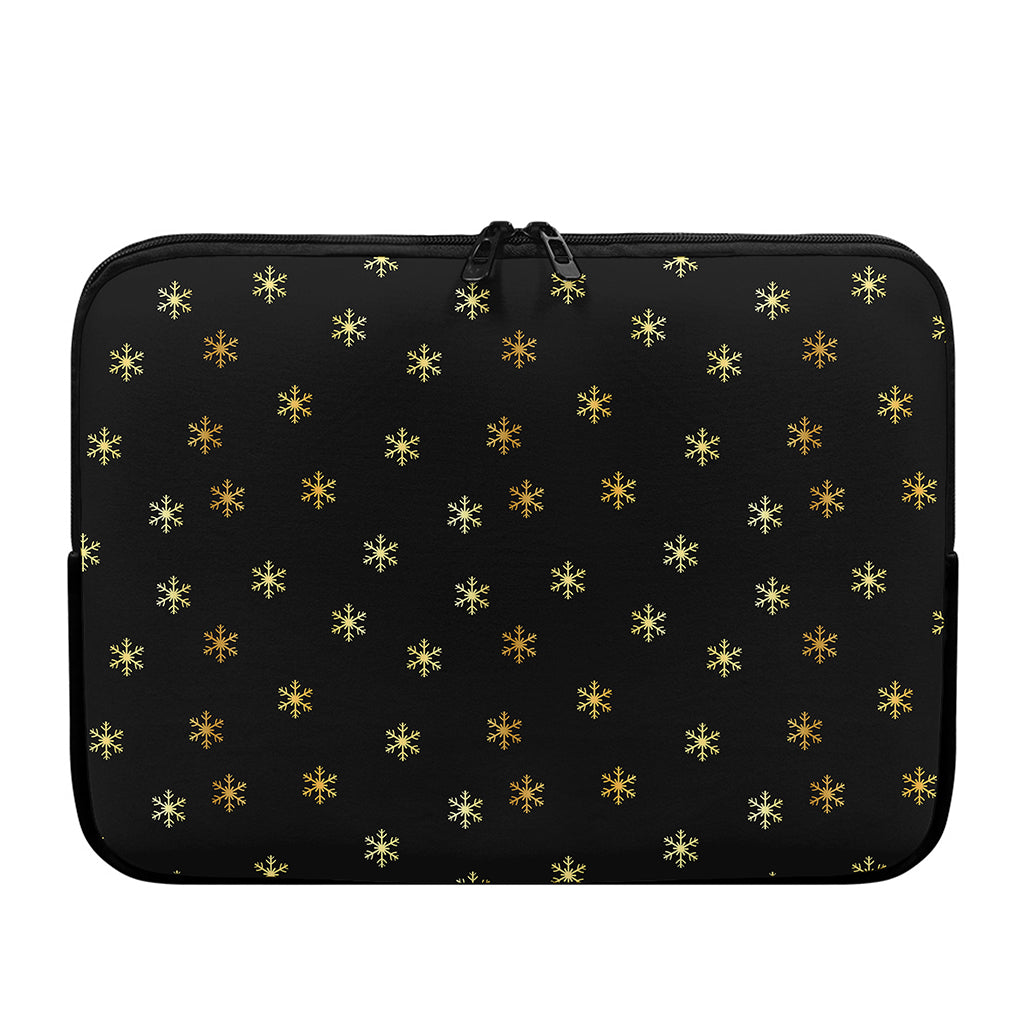 Black And Gold Snowflake Pattern Print Laptop Sleeve